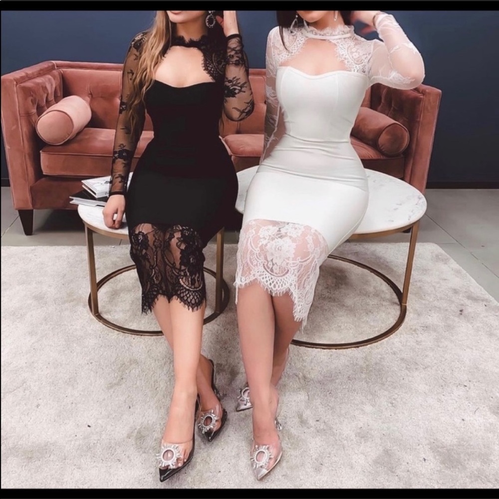 Black dress with lace choker neck detail